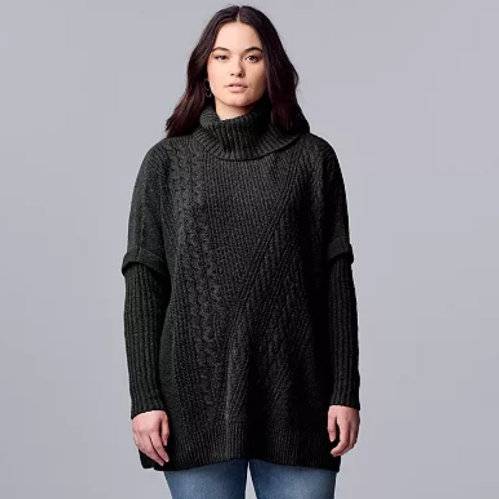 Women's Simply Vera Vera Wang Traveling Cable-Knit Poncho Sweater